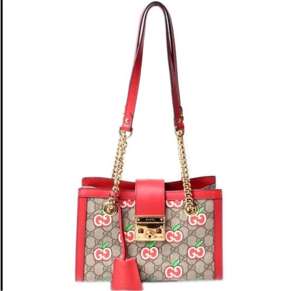 Gucci Red and Brown Cherry Print Shoulder Bag - Picture 2 of 5